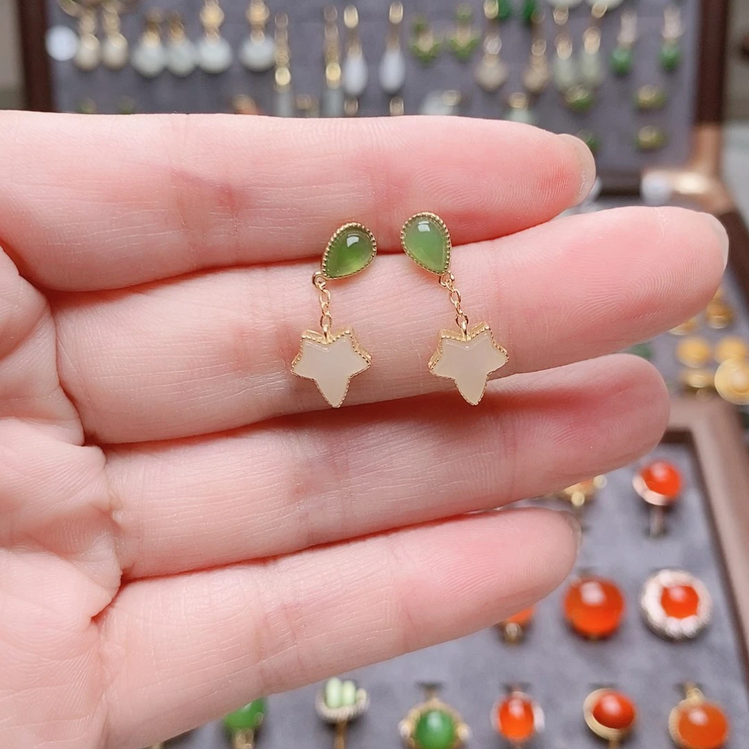 和田玉银S925镶嵌耳饰S**珊