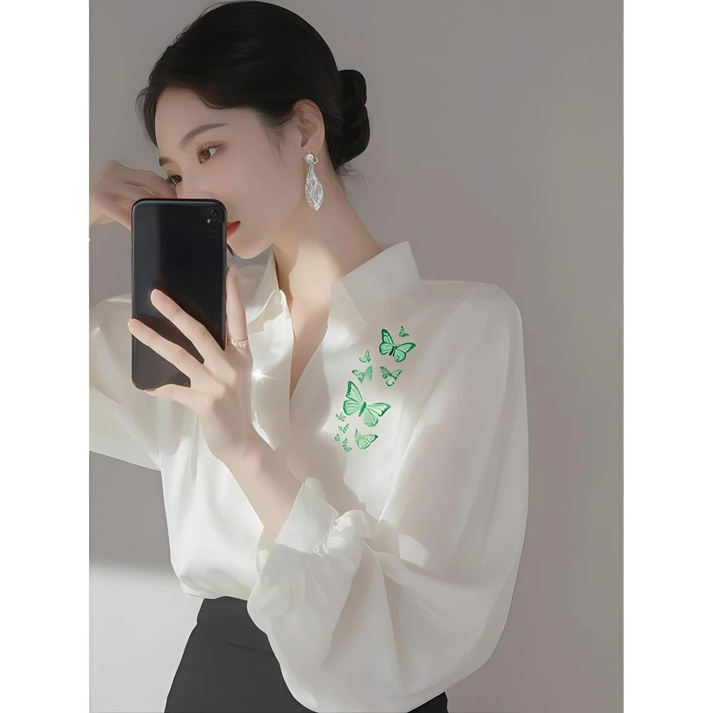 2025新款白衬衫女春季职业装高级感独特漂亮印花小衫法式绝美上衣