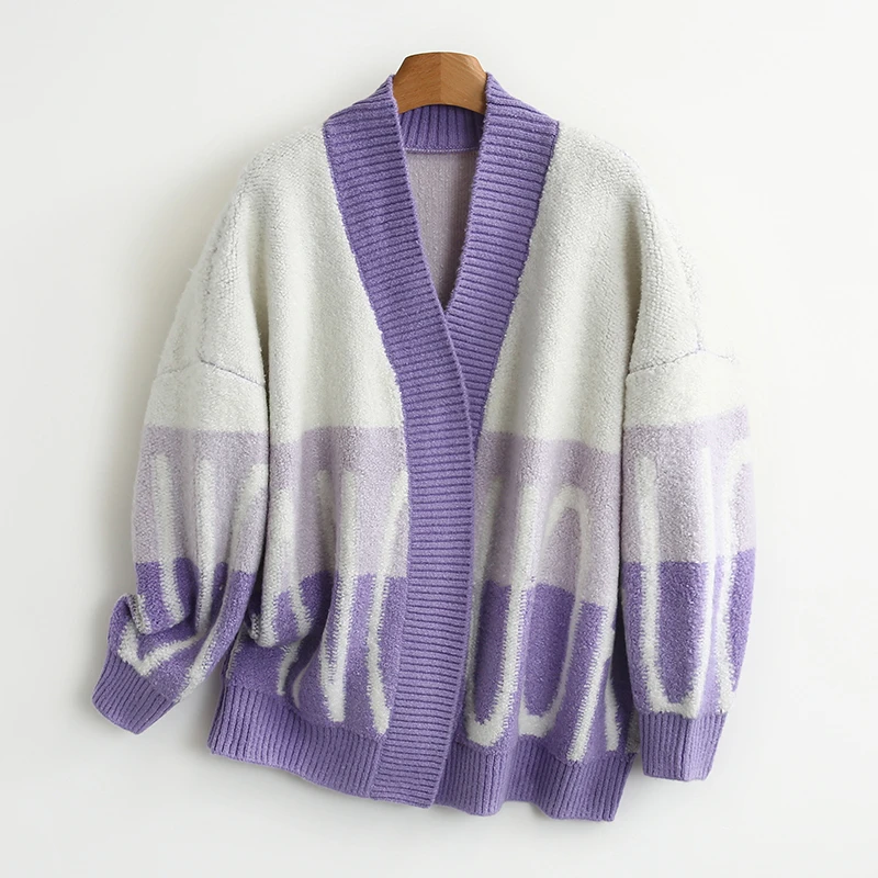 【伍莎-自营】绣字母开衫式加厚毛衣外套#UPY48U021