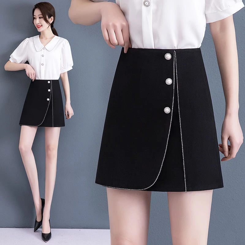 啄木鸟西装半身裙女2025夏季新款高腰时尚薄款a字一步包臀短裙