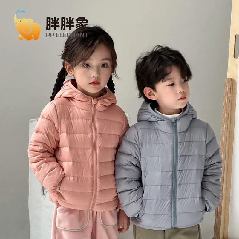 胖胖象白鸭绒男女连帽儿童轻羽绒秋冬保暖时尚短款外套M30
