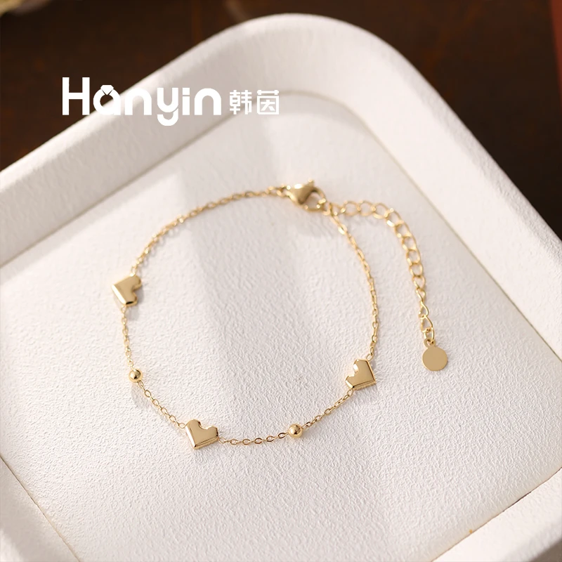 钛钢手链 时尚百搭爱心搭配小钢珠不掉色手链高级感AAA