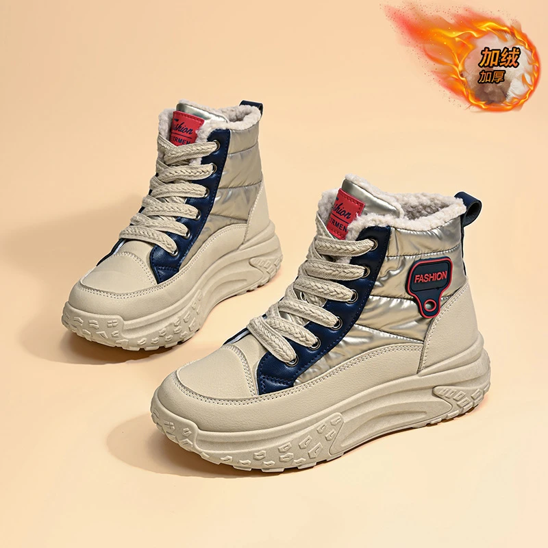 鞋子女新款2025冬季女鞋保暖运动雨伞布加绒短靴厚底增高棉鞋潮鞋