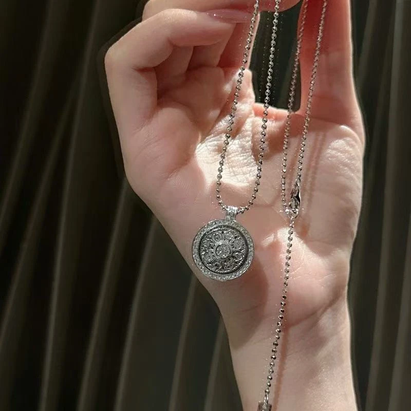 坠链均925银 韩版小众设计感可转动八宝罗盘新中式时尚百搭复古