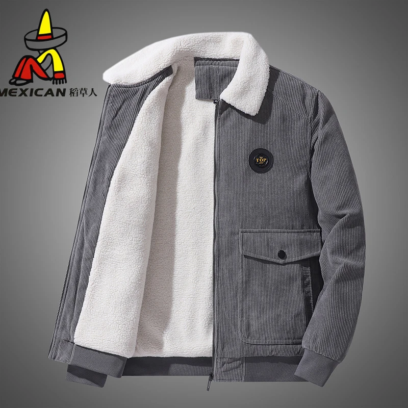 Mexican/稻草人男装灯芯绒外套男士冬季加绒加厚棉服新款夹克棉衣