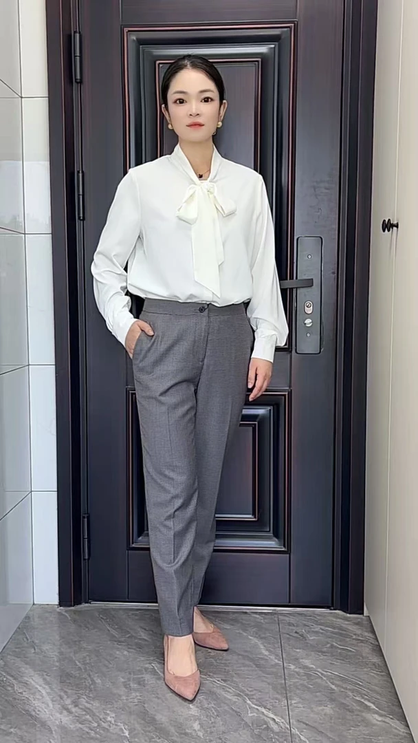 极简风气质薄款烟管裤女士简约轻职风商务韩版休闲裤