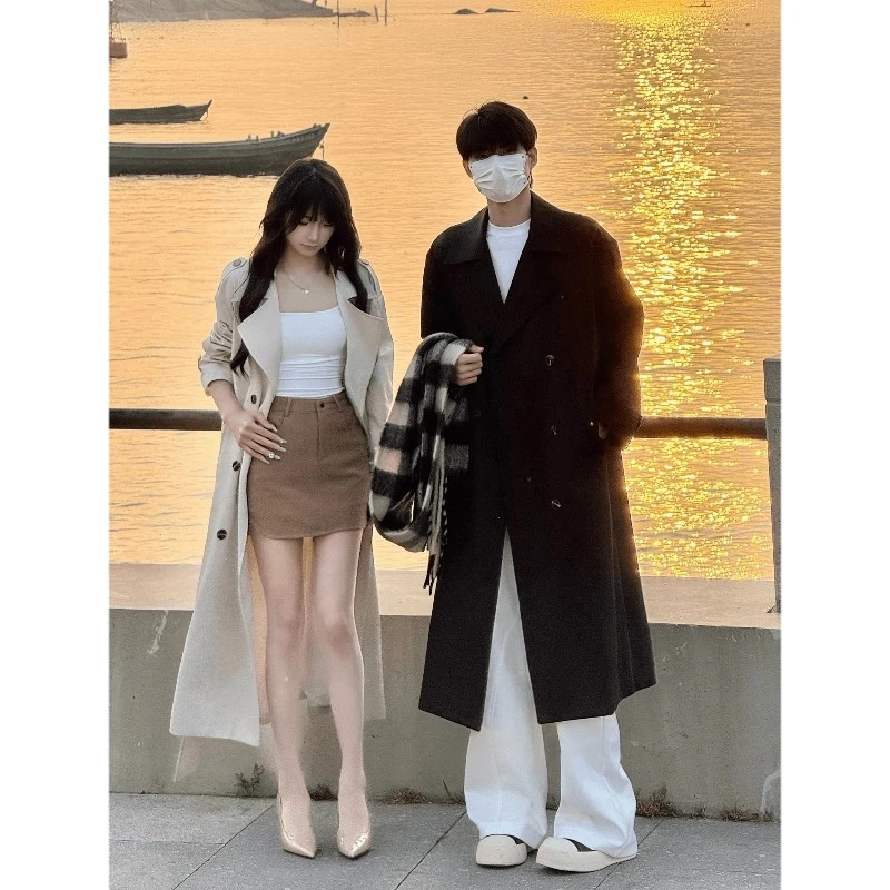 早秋氛围感穿搭男女中长款外套英伦韩版高级感风衣宽松西装领大衣