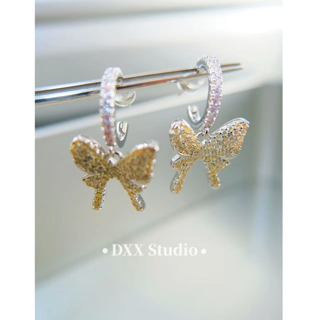铜合金锆石耳饰 小众设计黄色系蝴蝶耳饰46093