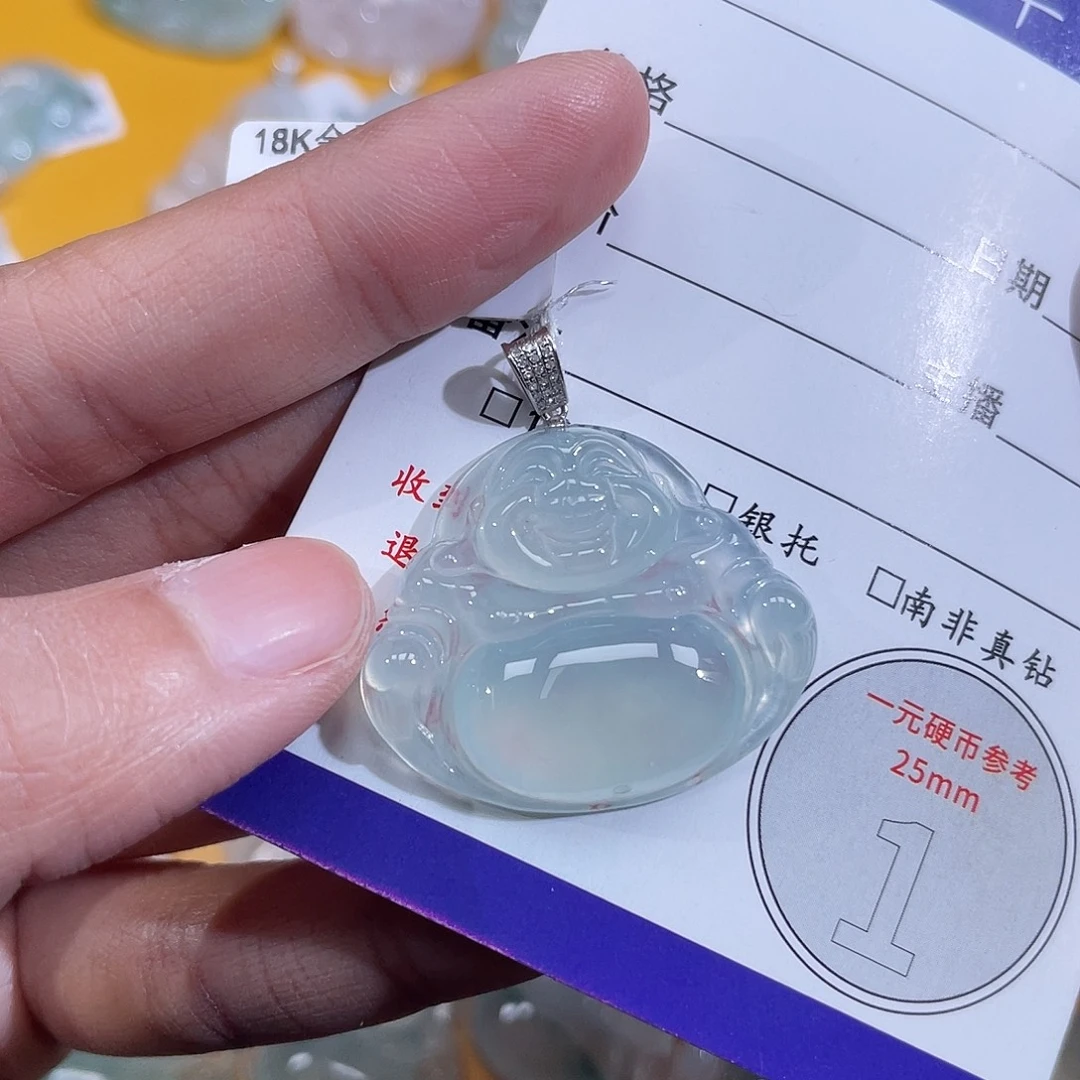 池***池翡翠18K金镶嵌挂件佛公