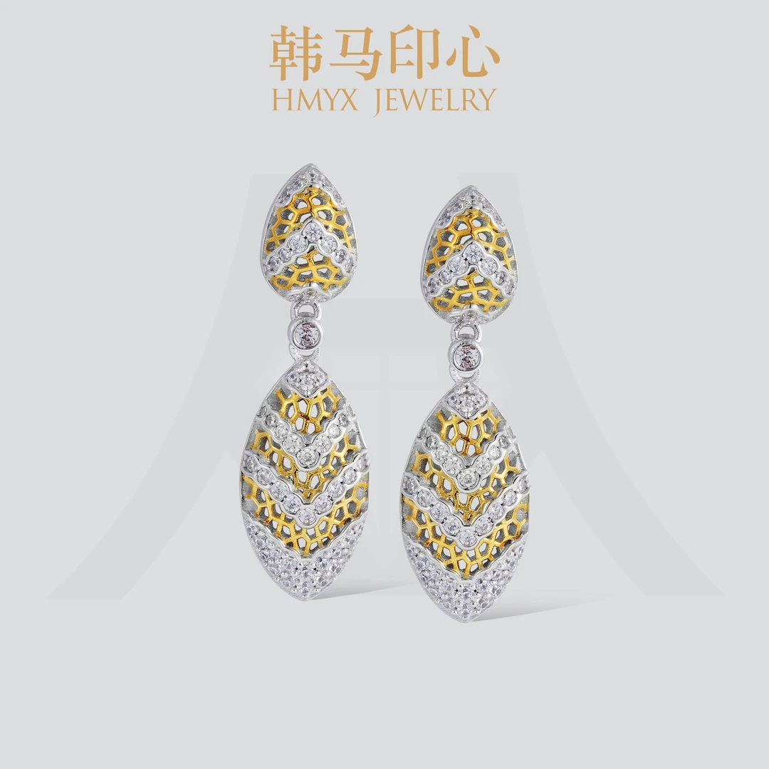 韩马印心 925银耳饰 复古优雅轻奢小众设计感蜂巢耳坠