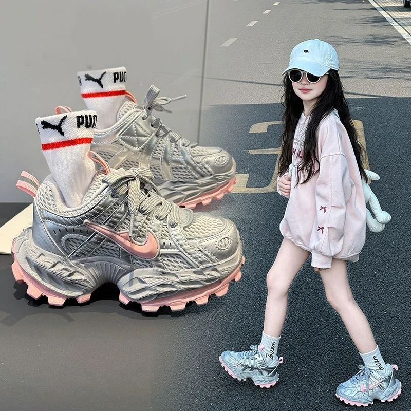 2025新款百搭男女运动鞋夏季中大童欧若精灵风时尚透气网面儿童