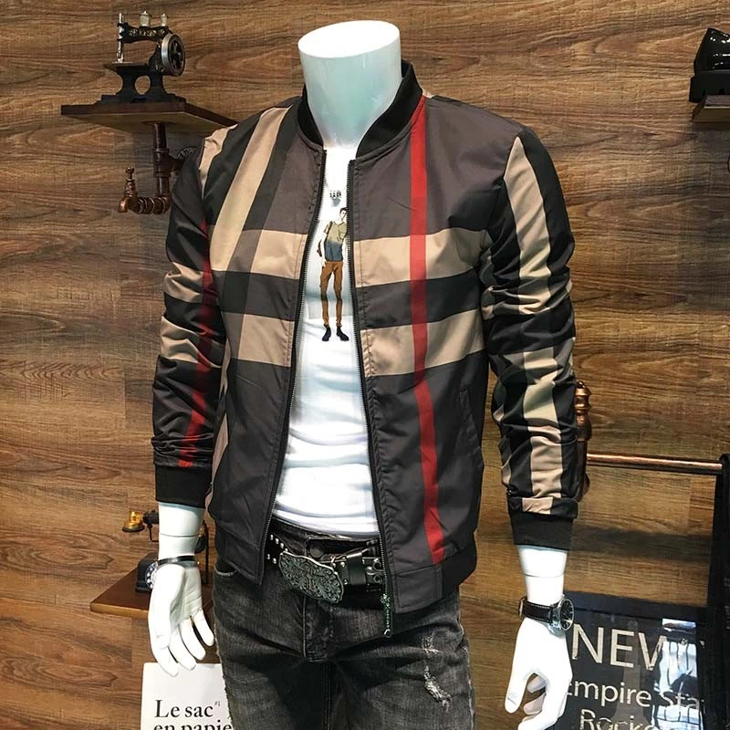 费比萨彻欧洲站英伦格子夹克男春秋青年修身帅气简约格子上衣潮流