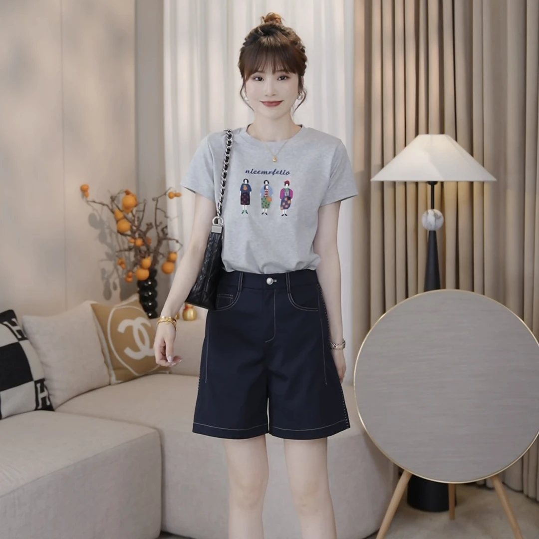 LMENY三人行刺绣T～时尚圆领重工趣味刺绣百搭T恤25BT050