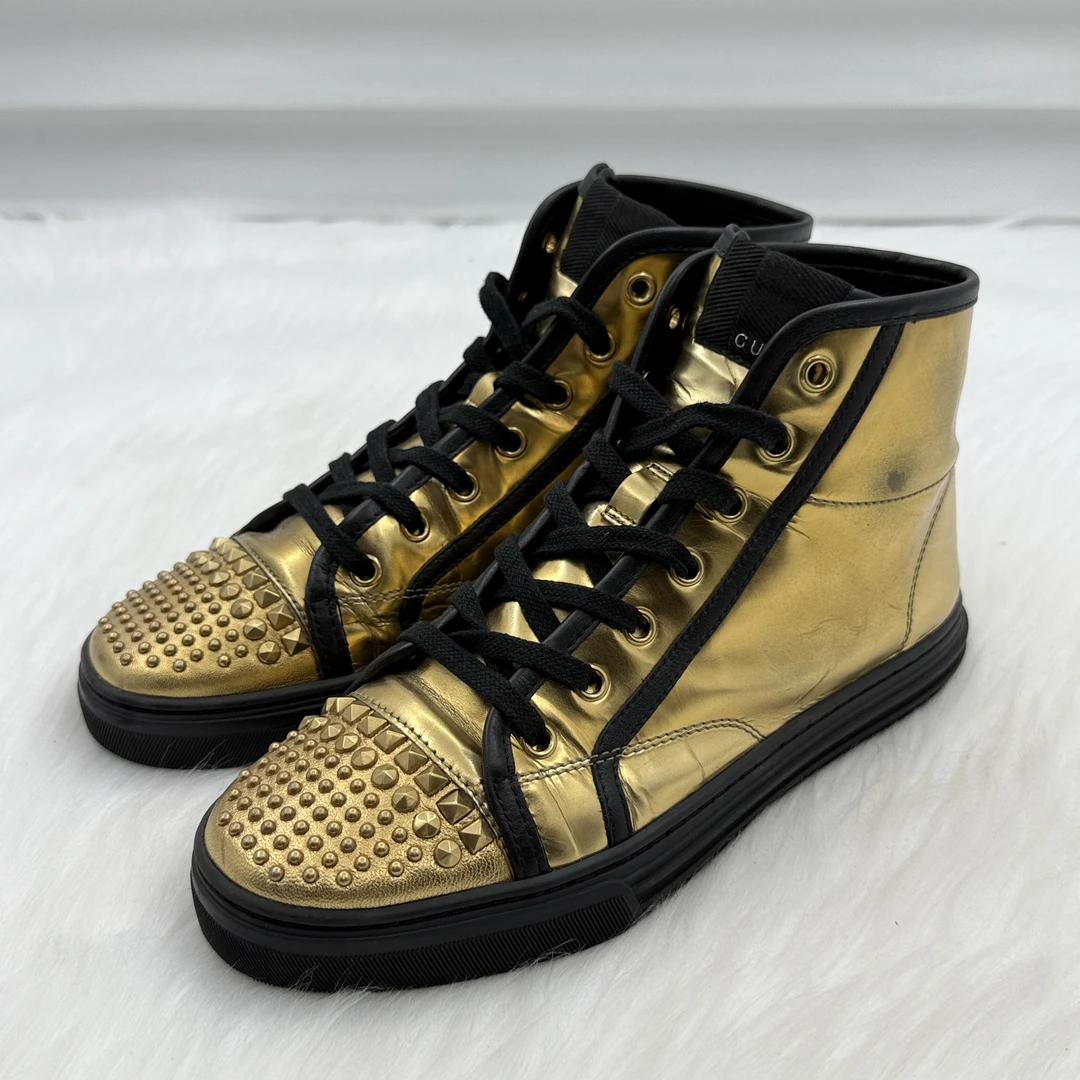 90新 GUCCI/古驰 金色铆钉运动板鞋 35.5码 c6149
