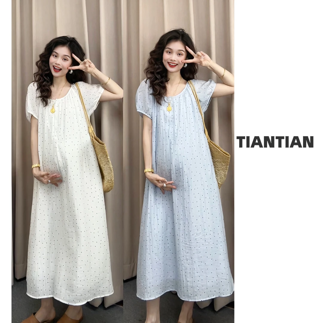 【恬恬】2025夏季【波点酥酥裙】小清新天丝波点孕妇显瘦连衣裙#7852