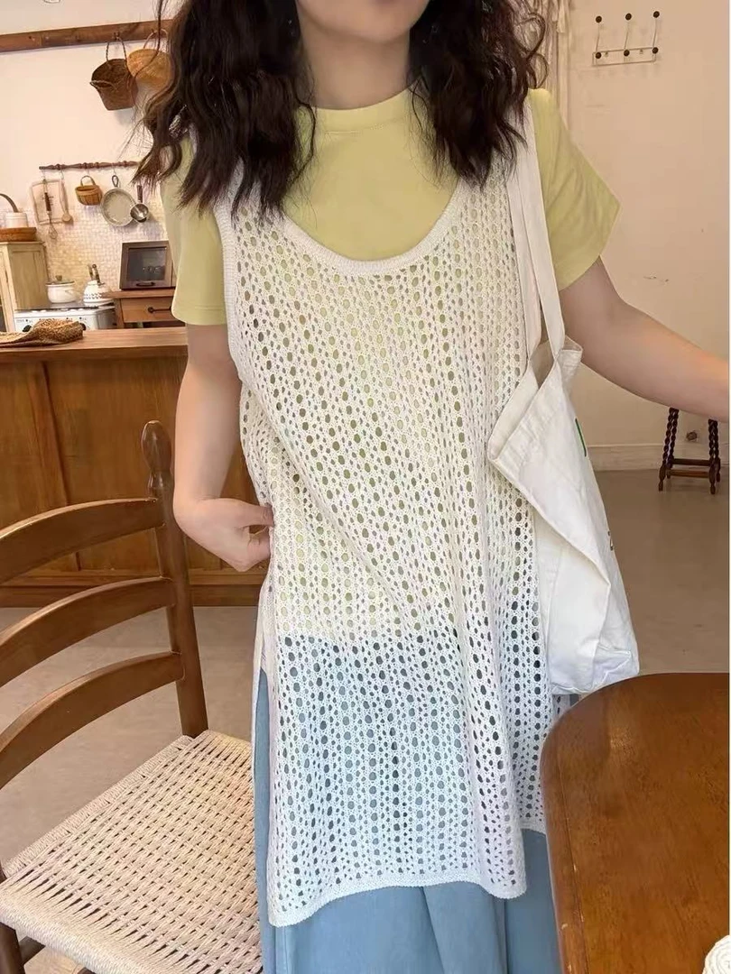 法式镂空针织背心连衣裙宽松叠穿中长款吊带裙