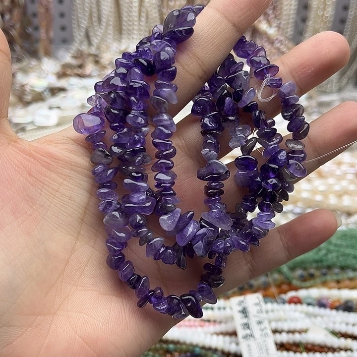 未镶嵌玛瑙/玉髓珠宝半成品一条紫晶碎石75cm左右