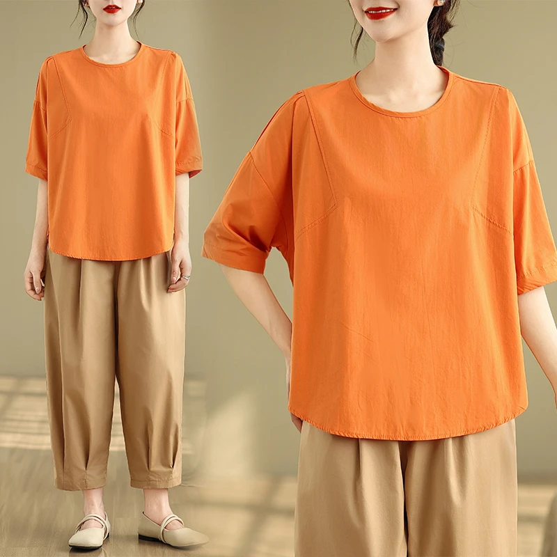 2025夏季新款棉麻妈妈宽松洋气套装两件套