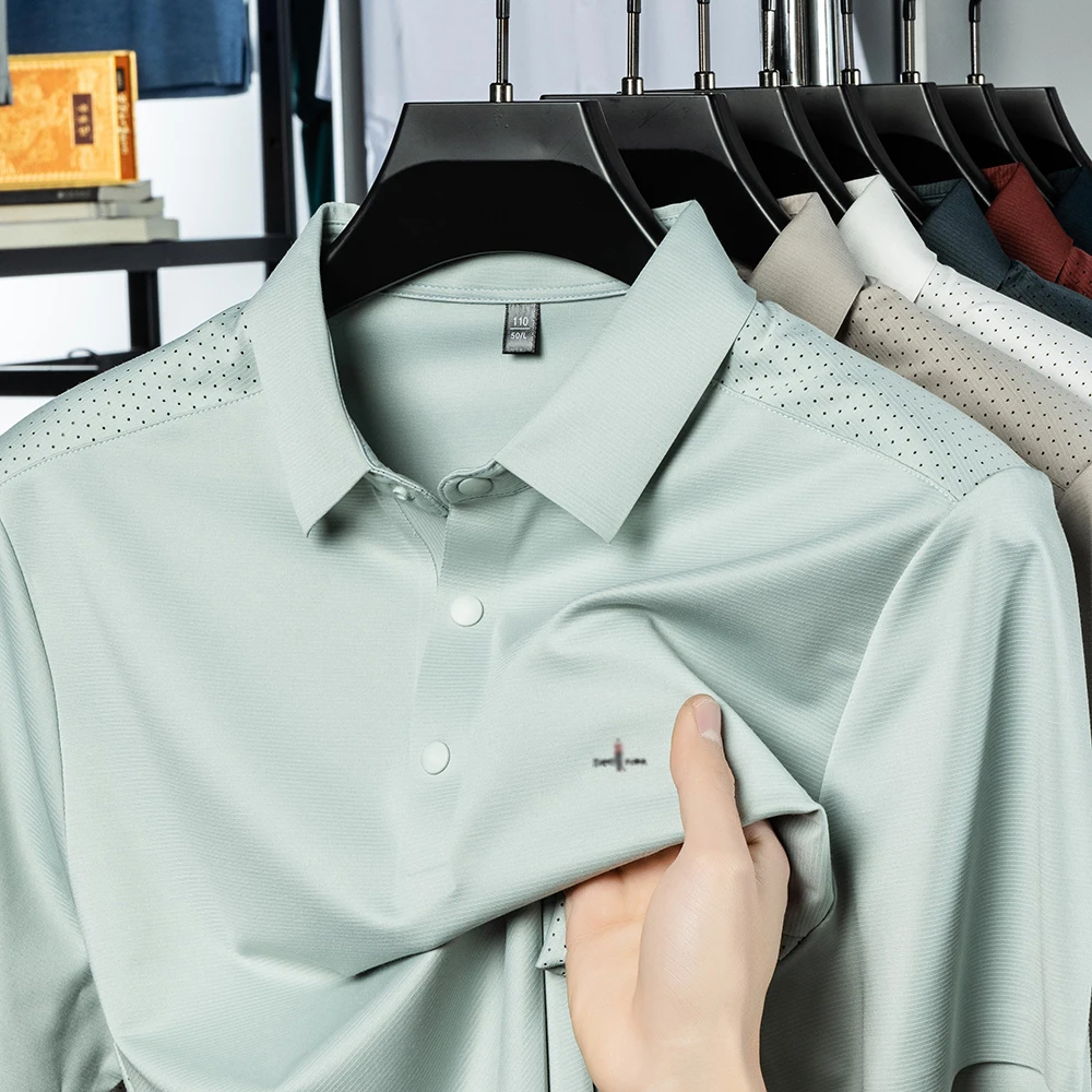 【1折专区·限购2件 】男士万针刺绣高档无痕桑蚕丝透气POLO衫