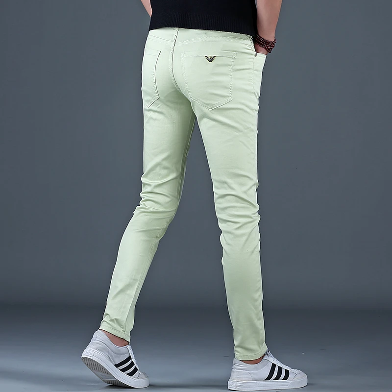 韩俊尼2025男士商务男装显瘦百搭潮牌免烫修身小脚牛仔裤弹力防风