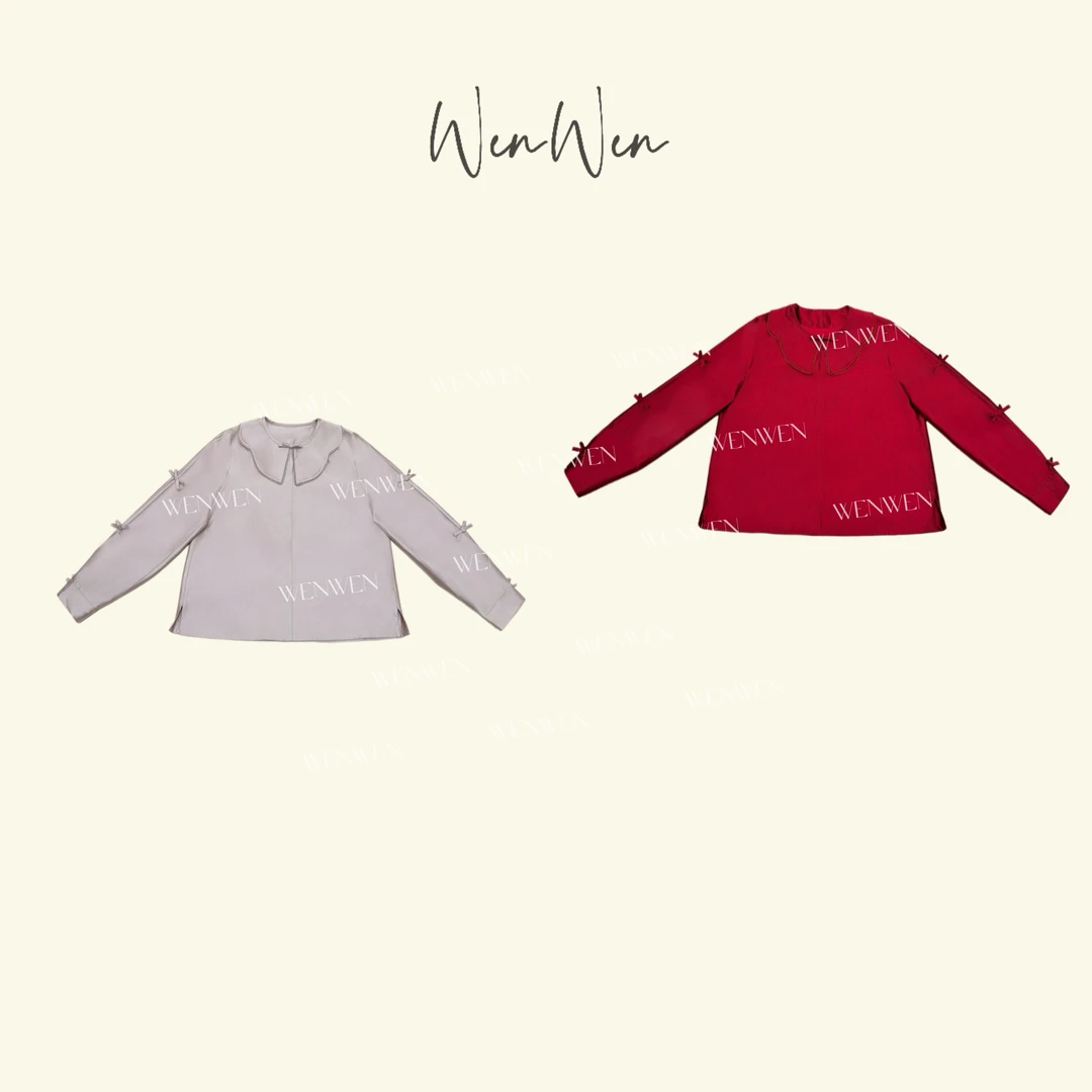 WENWEN-深圳原创【“踏雪蔷薇”25秋季双宫丝花边领上衣】SY1192