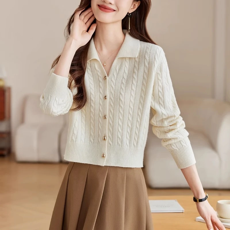 专柜同款羊毛针织衫开衫女新款春秋季短款外搭小个子毛衣外套