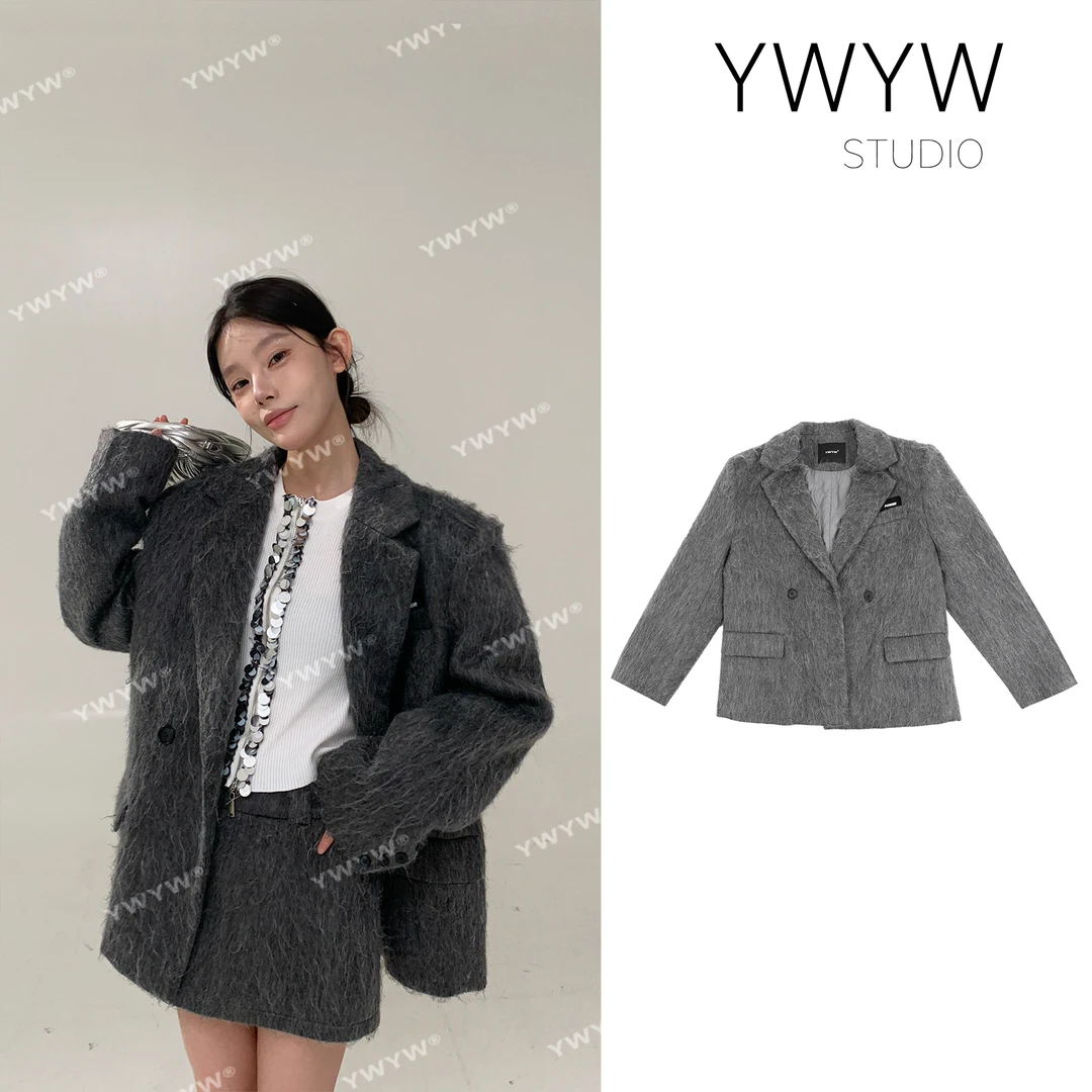 【YWYW25S/S】气质百搭翻领仿羊绒保暖毛呢外套3358