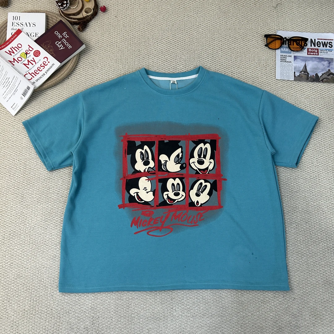 2025春季新款宽松百搭时卡通字母印花短袖T恤9058