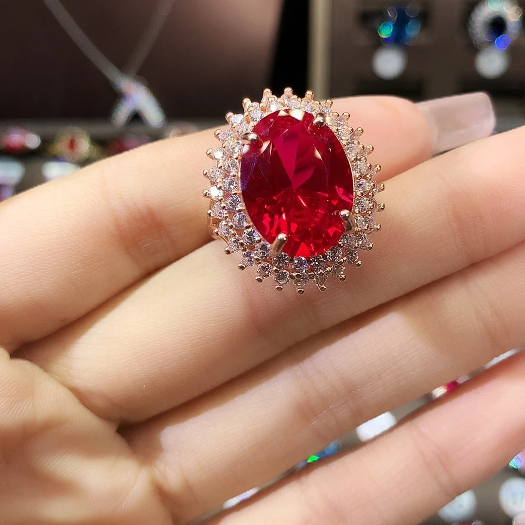 无925银鸽血红色戒指玫瑰金