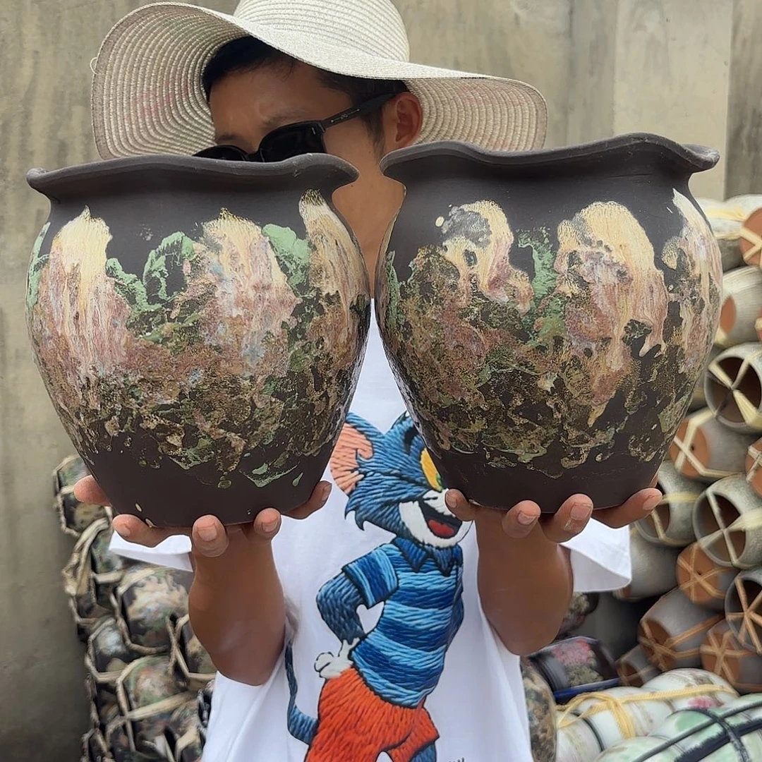 工艺油画花边口两个口径18高度20