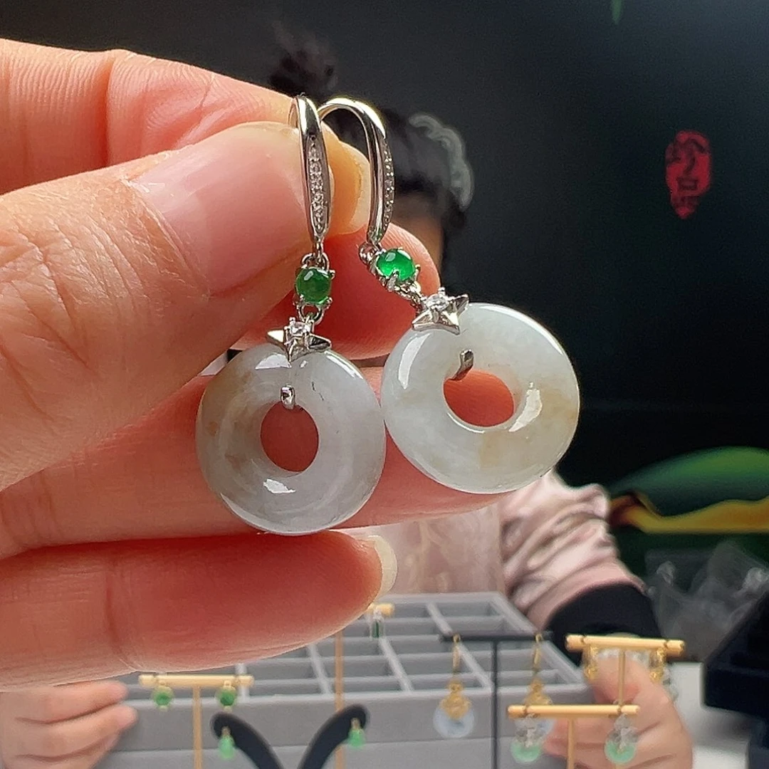 银S925镶嵌翡翠耳饰