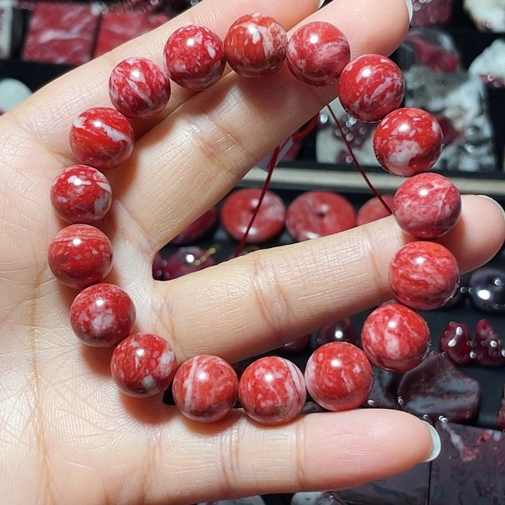 天然辰砂原石手链12mm