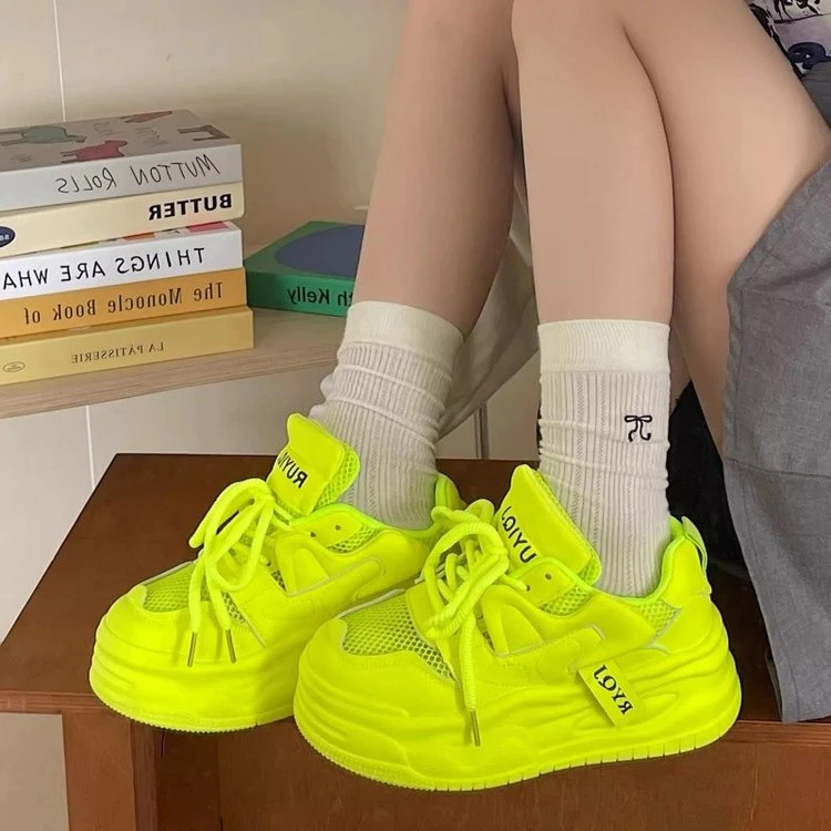 女鞋绿色夏季小白鞋橡胶低帮（帮高小于10cm)秋季女子系带运动鞋