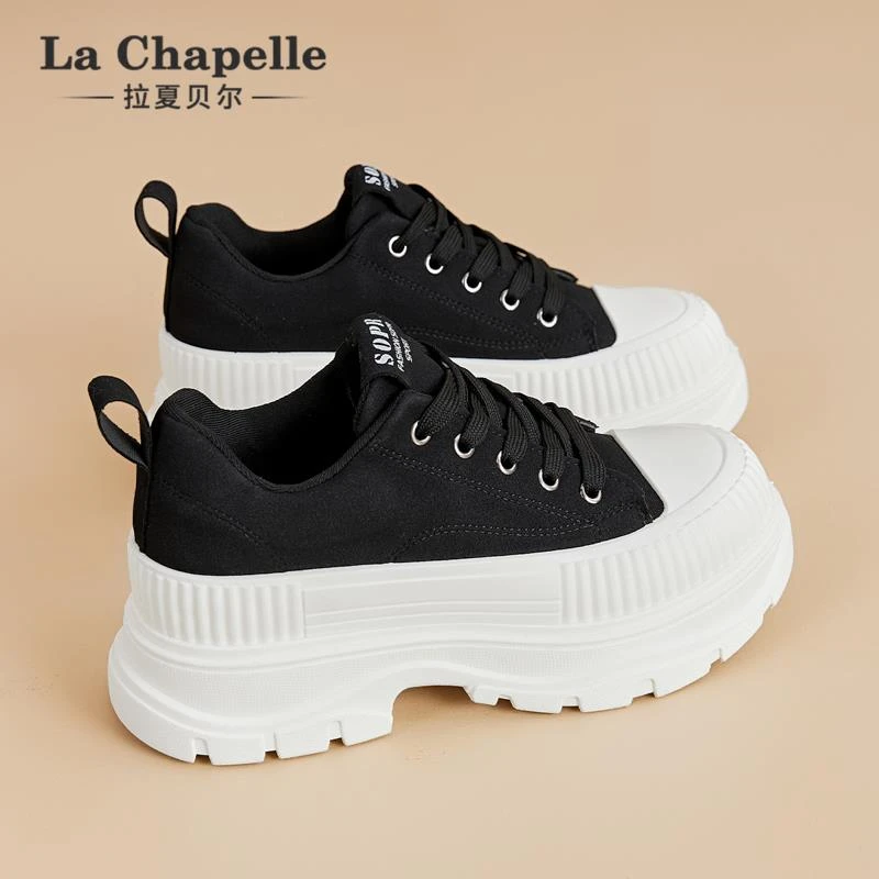 拉夏贝尔小白鞋女2025新款冬季松糕厚底老爹鞋爆款增高运动板鞋子