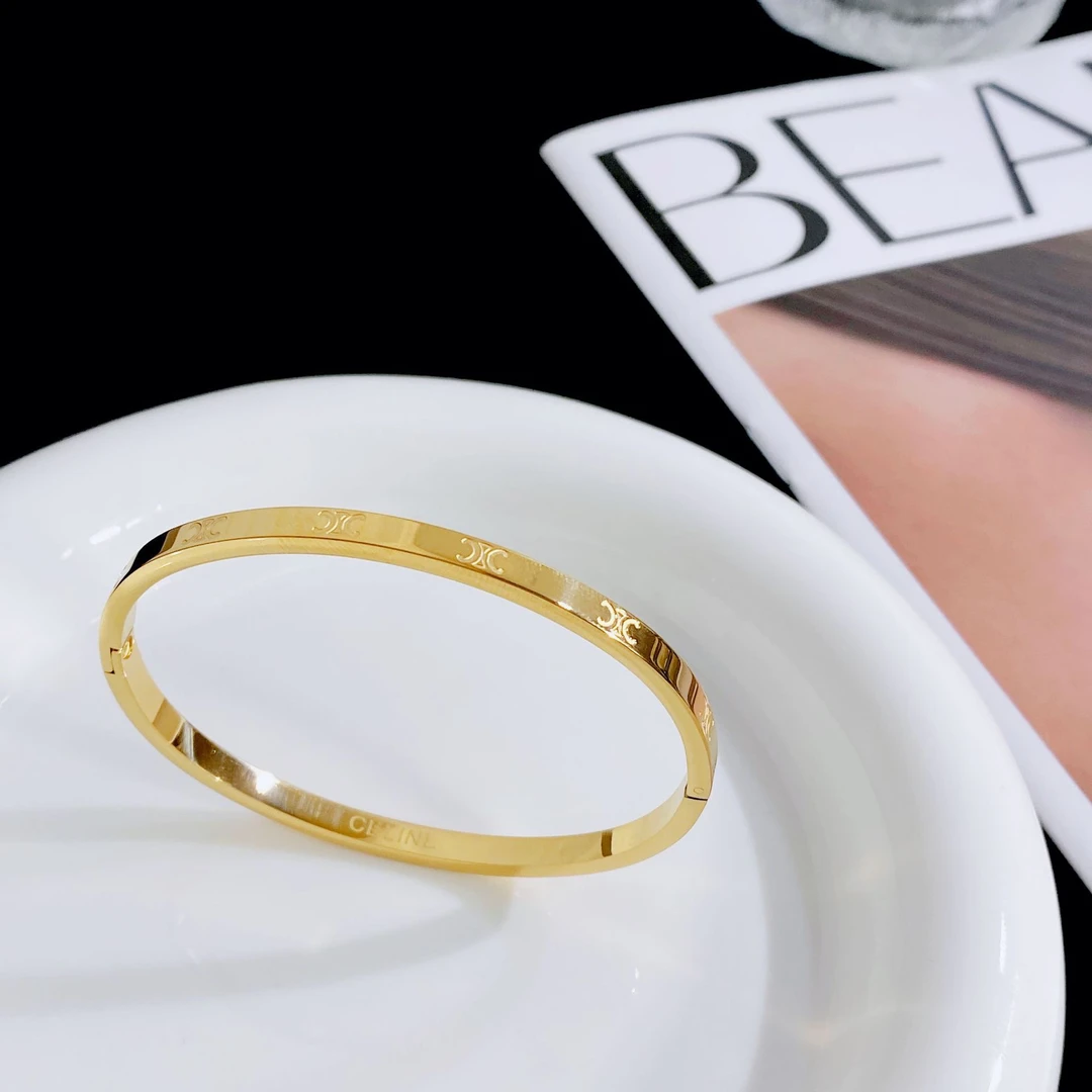钛钢手镯 金色手镯 椭圆形ins简约百搭时尚个性轻奢小众素款精致