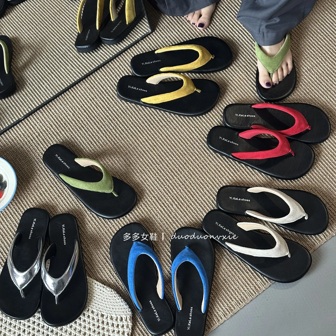 夏季外穿极简千金风网红平底日式纯色沙滩人字拖鞋休闲