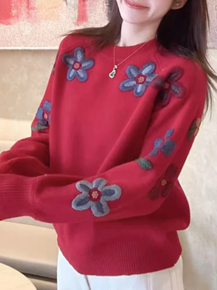 762.【红太阳花高领加厚毛衣】高级感气质针织女毛衣