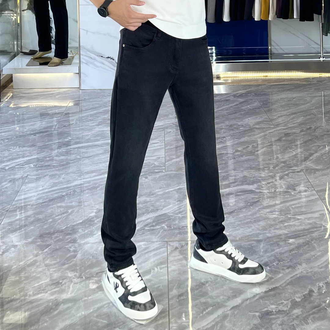 秋季新款纯黑色男士简约商务修身牛仔裤-6610