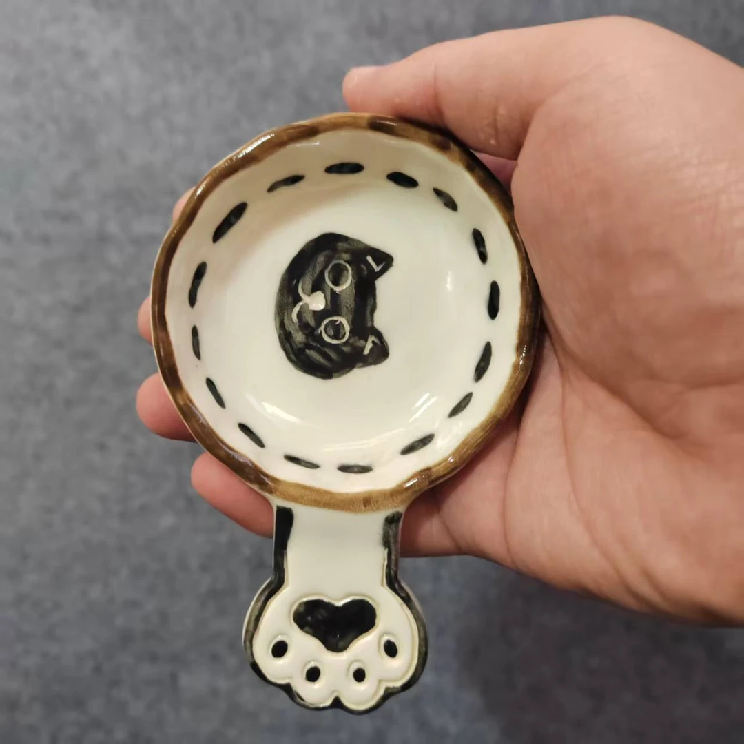 景德镇高温手工陶瓷黑猫豆勺