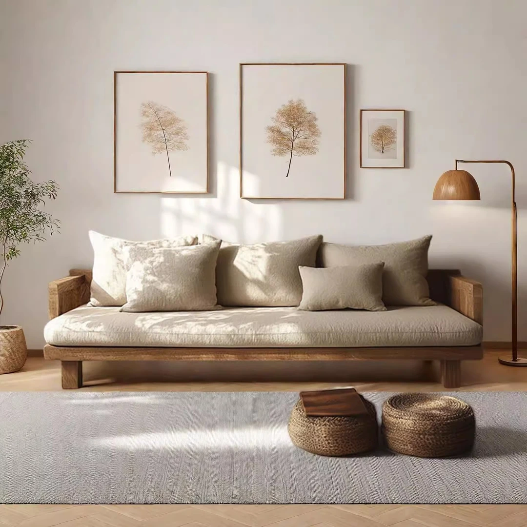 日式北欧简约民宿实木沙发客厅小户型侘寂风可拆洗双三人原木沙发