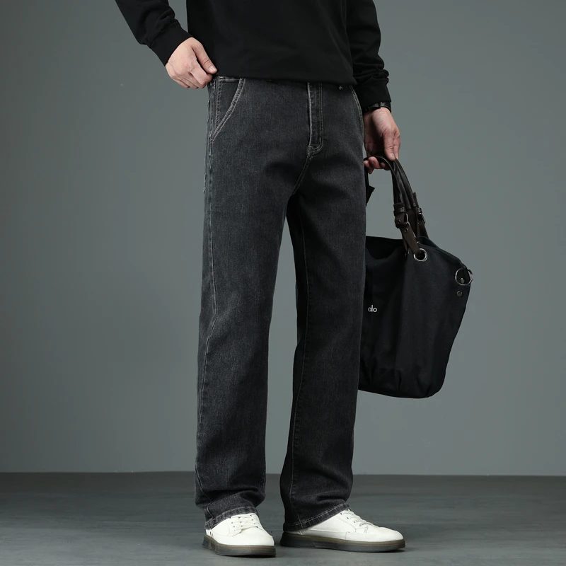 老爷车秋冬加厚牛仔裤男士秋季宽松直筒男裤保暖百搭中年休闲裤子