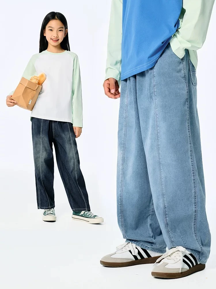 儿童夏季薄款拼接男女宝直筒牛仔长裤 1303