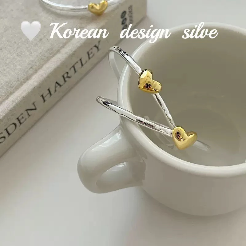 925银手镯 韩国ins风小众设计手环S925纯银分色爱心手镯高级气质