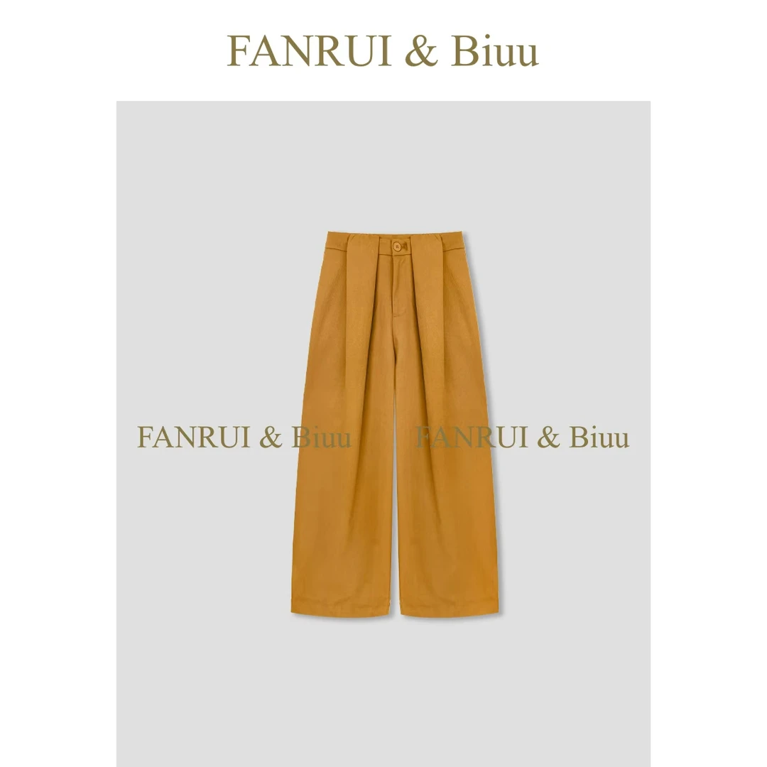 FANRUI/泛芮「闲适画框」复古百搭显瘦设计感休闲垂感直筒裤B18442