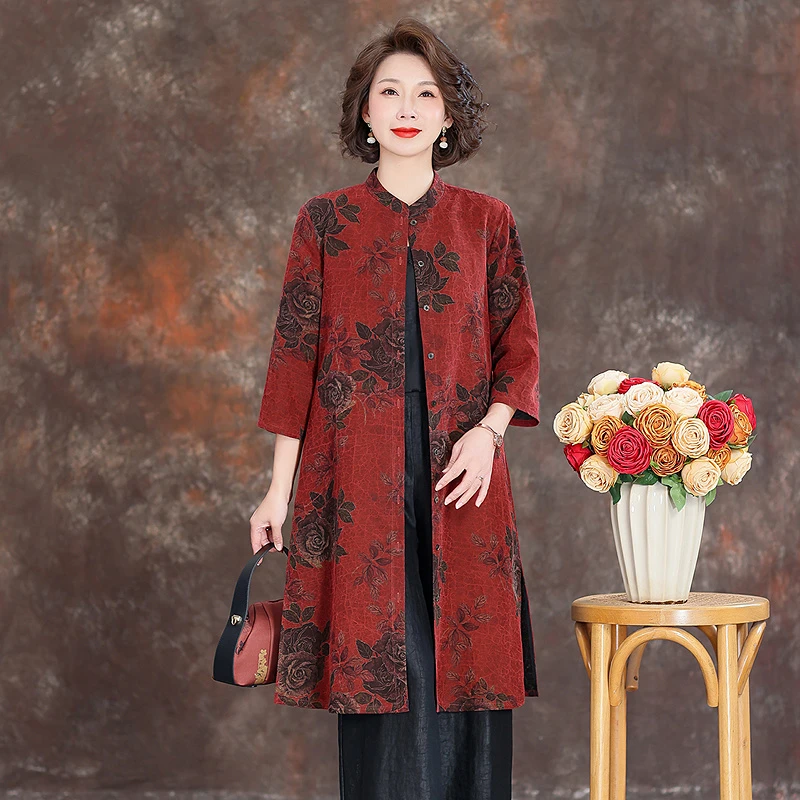 齐黛龟纹真丝香云纱上衣新中式风衣印花妈妈衬衫风衣裙