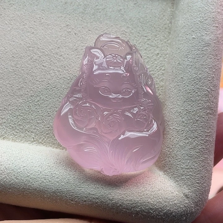 颈饰未镶嵌水晶9高品莫桑比克精雕粉晶九尾