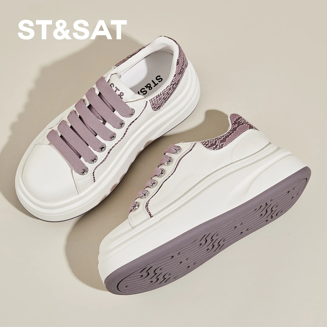 星期六真皮百搭小白鞋女软底舒适轻便透气板鞋厚底增高运动休闲鞋