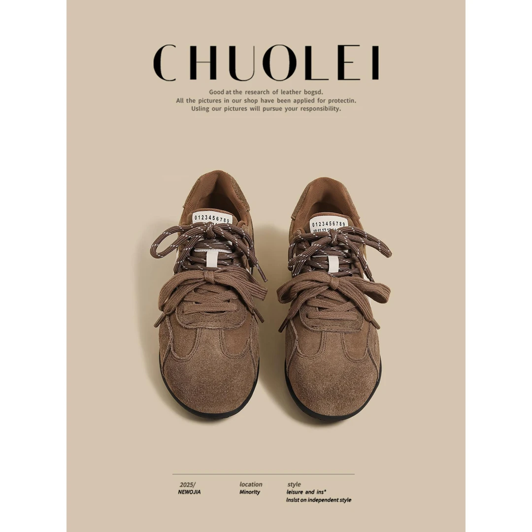 【DR官方正品】鞋控日常！2025秋季新款双鞋带德训鞋女棕色平底覆古