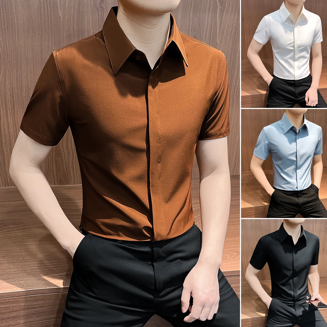 暗门襟短袖衬衫男款爆款2025新款轻奢高级感男装商务休闲男士衬衣