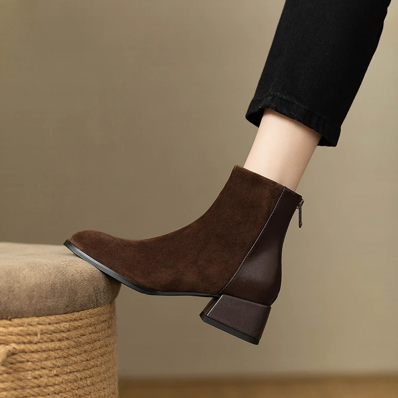 【DR明星同款】小众百搭!DR复古切尔西靴女绒面2025年新款粗跟小